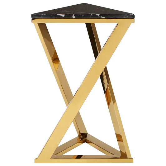 Stylish Gold Marble & Stainless Steel Side Table – Geometric X-Frame Design - 