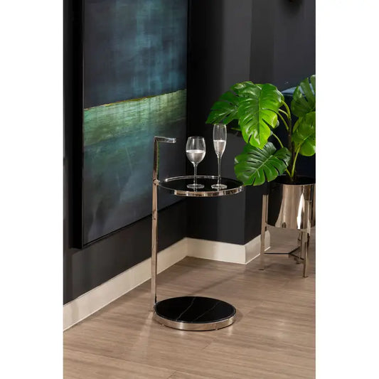 Chic Black Marble & Glass Side Table – Dual-Level Design with Stainless Steel Frame - 