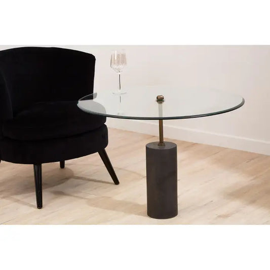 Elegant Black Marble & Glass Coffee Table – Modern Cylinder Base with Sleek Iron Frame - 