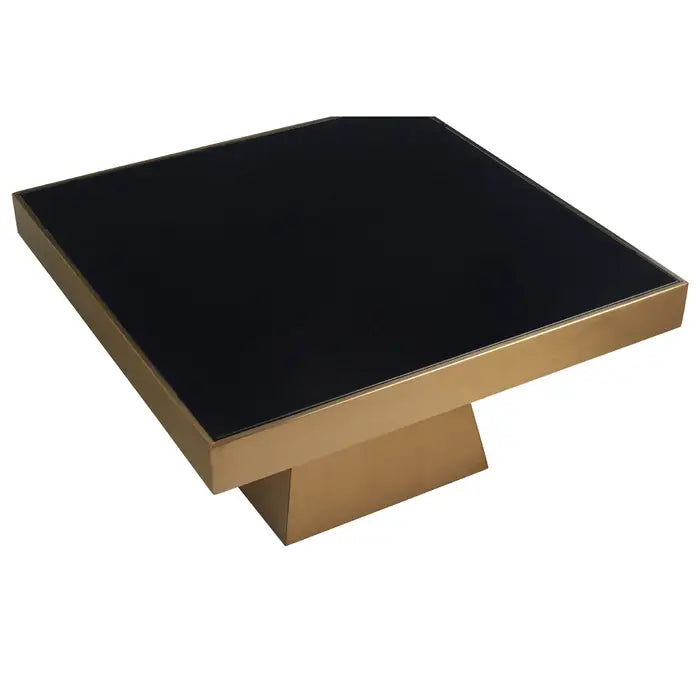 Sleek Steel Coffee Table – Black Glass Top & Modern Geometric Base  