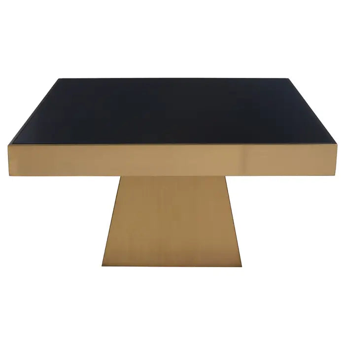 Sleek Steel Coffee Table – Black Glass Top & Modern Geometric Base