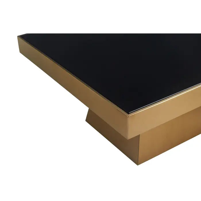 Sleek Steel Coffee Table – Black Glass Top & Modern Geometric Base