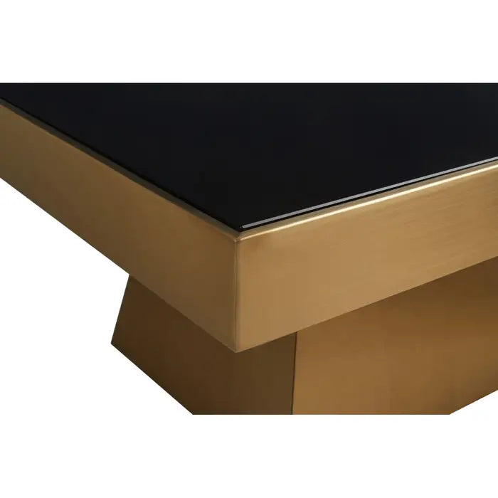 Sleek Steel Coffee Table – Black Glass Top & Modern Geometric Base