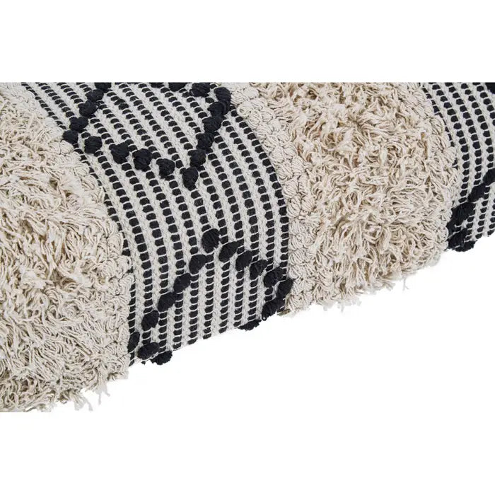 Agadir Indoor Moroccan Bench, Black And White Textured Fabric, Wood Legs