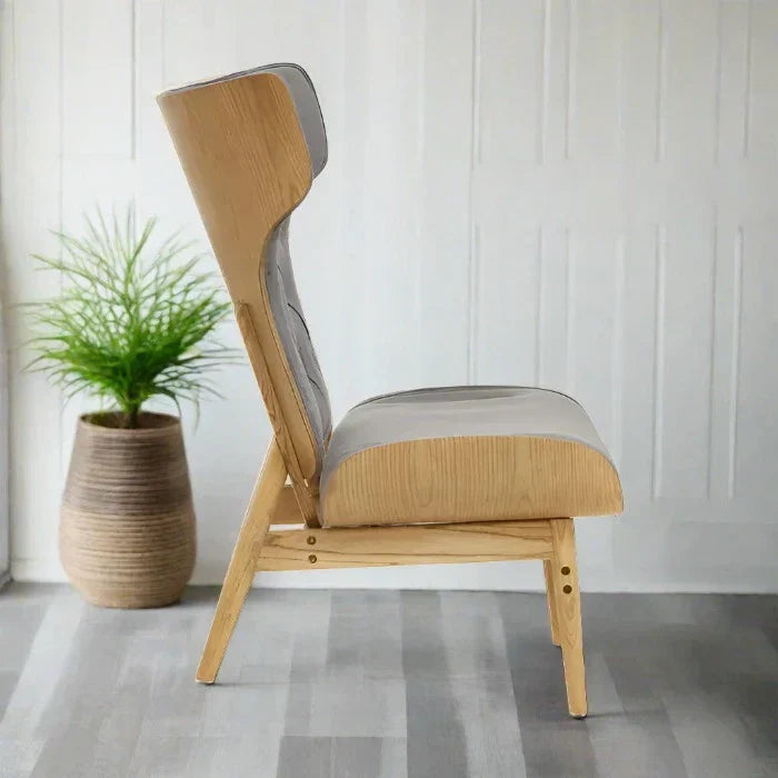 Elegant Grey Velvet High Back Lounge Chair – Tufted Upholstery & Wooden Frame