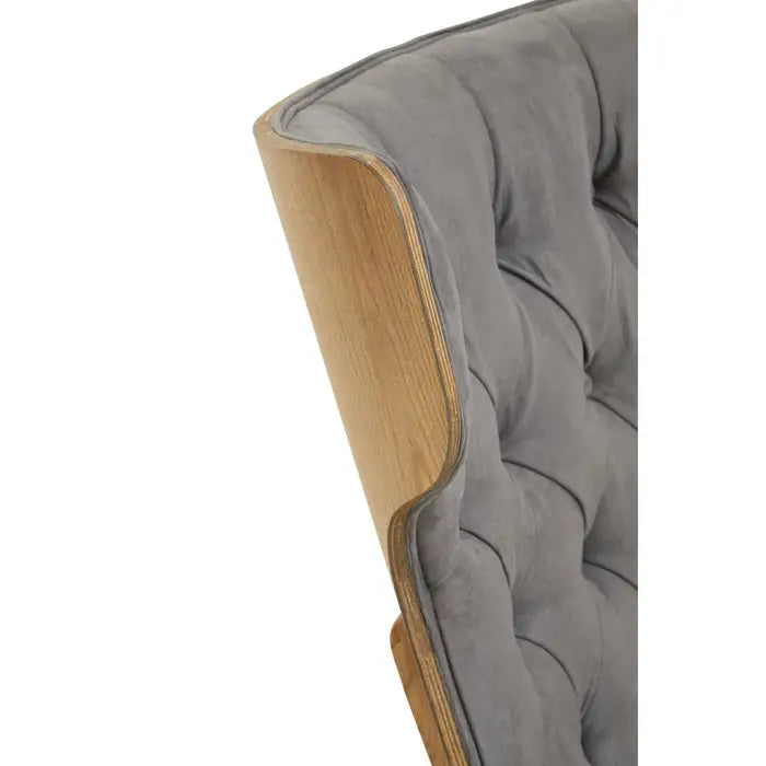 Elegant Grey Velvet High Back Lounge Chair – Tufted Upholstery & Wooden Frame