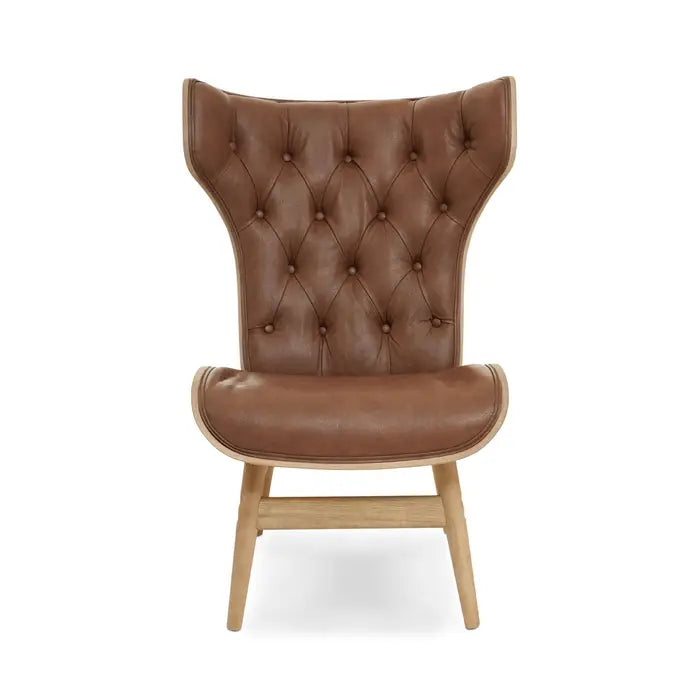 Elegant Brown Velvet HighBack Lounge Chair – Tufted Upholstery & Wooden Frame  