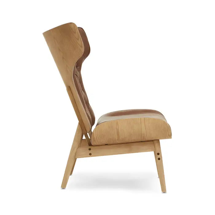 Elegant Brown Velvet High-Back Lounge Chair – Tufted Upholstery & Wooden Frame