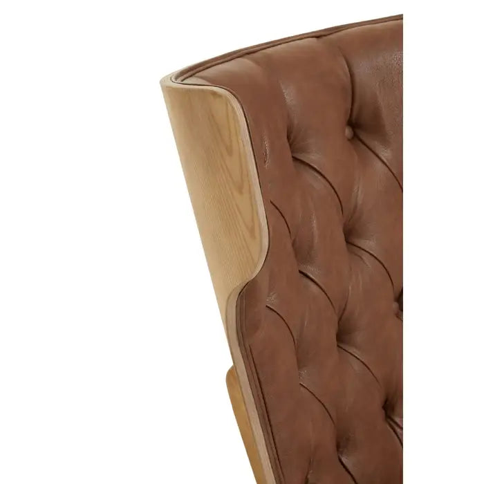 Elegant Brown Velvet High-Back Lounge Chair – Tufted Upholstery & Wooden Frame