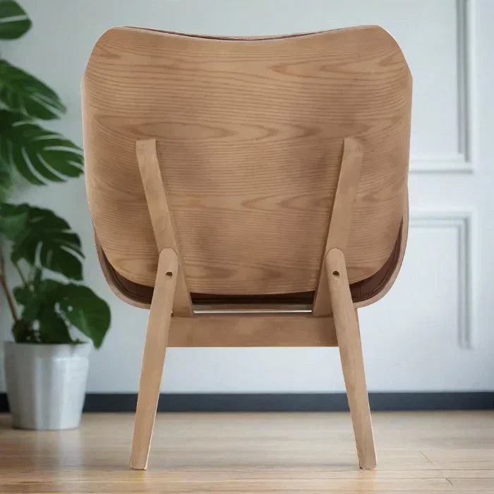 Mid Century Brown Leather Lounge Chair – Button Tufted Design & Wooden Frame