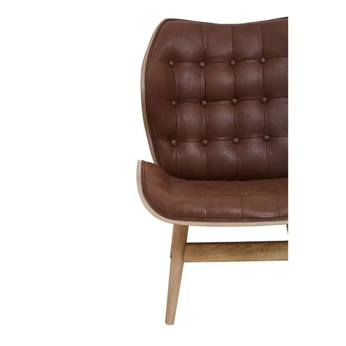 Mid Century Brown Leather Lounge Chair – Button Tufted Design & Wooden Frame