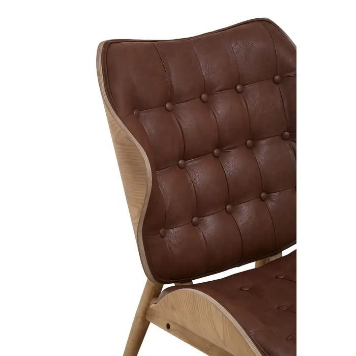Mid Century Brown Leather Lounge Chair – Button Tufted Design & Wooden Frame