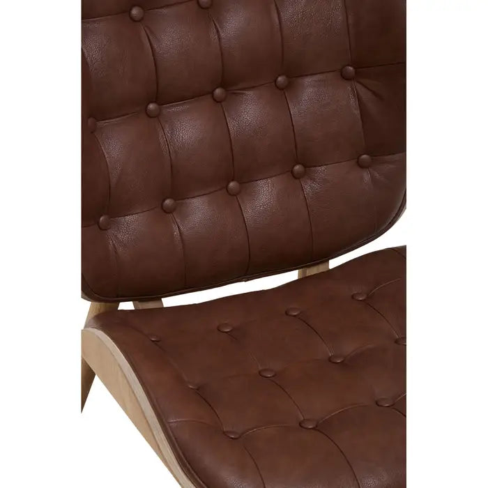 Mid Century Brown Leather Lounge Chair – Button Tufted Design & Wooden Frame