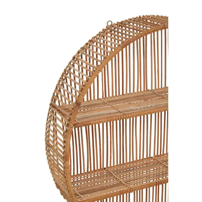 Charming Natural Round Wall Shelf – Rattan Detailing & Sturdy Metal Frame