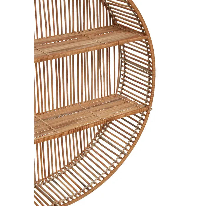 Charming Natural Round Wall Shelf – Rattan Detailing & Sturdy Metal Frame