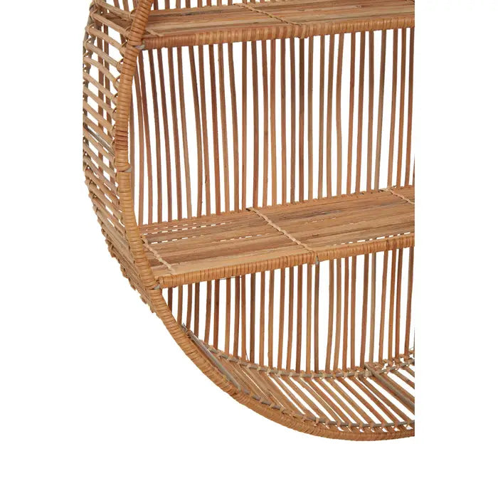 Charming Natural Round Wall Shelf – Rattan Detailing & Sturdy Metal Frame