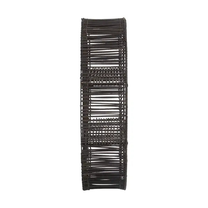 Sleek Black Round Wall Shelf – Rattan Detailing & Sturdy Metal Frame