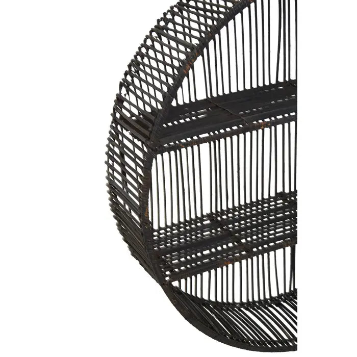 Sleek Black Round Wall Shelf – Rattan Detailing & Sturdy Metal Frame