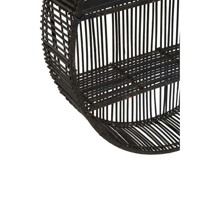 Sleek Black Round Wall Shelf – Rattan Detailing & Sturdy Metal Frame