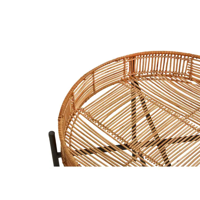 Charming Large & Small Nesting Side Tables – Rattan & Metal Round Design