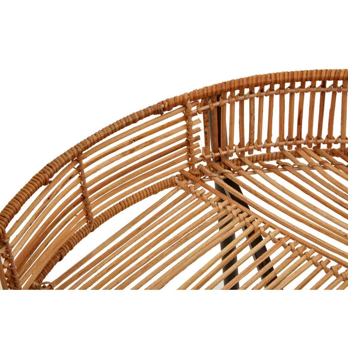 Charming Large & Small Nesting Side Tables – Rattan & Metal Round Design