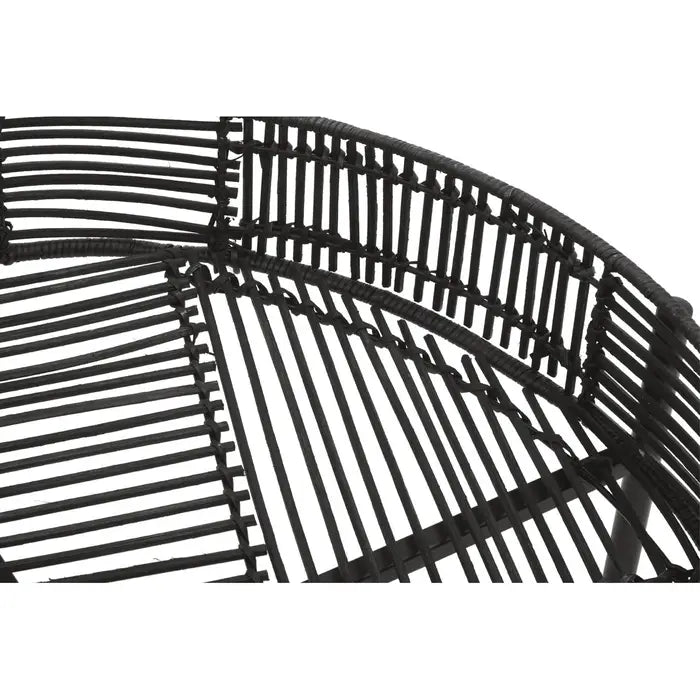 Elegant Black Rattan & Metal Nesting Accent Tables – Stylish Versatile Design