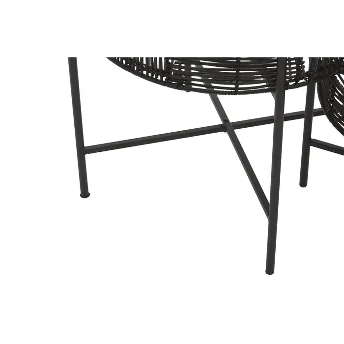 Elegant Black Rattan & Metal Nesting Accent Tables – Stylish Versatile Design