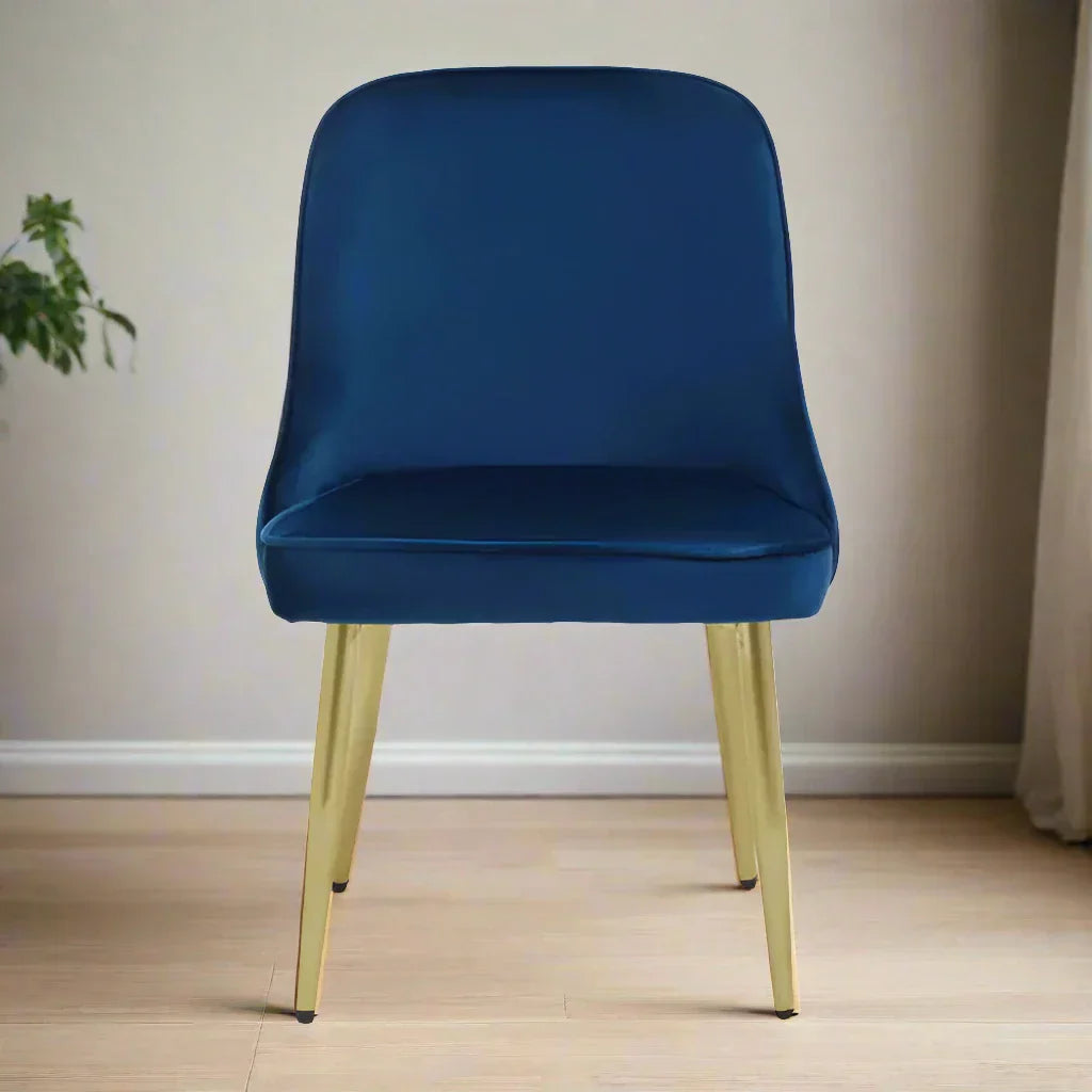 Elegant Blue Velvet Dining Chair – Gold Metal Legs & Contemporary Design - 