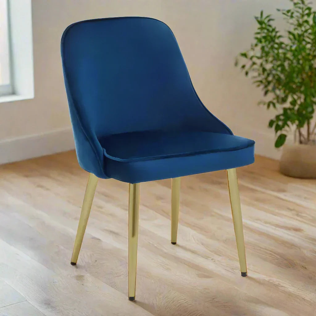 Elegant Blue Velvet Dining Chair – Gold Metal Legs & Contemporary Design - 
