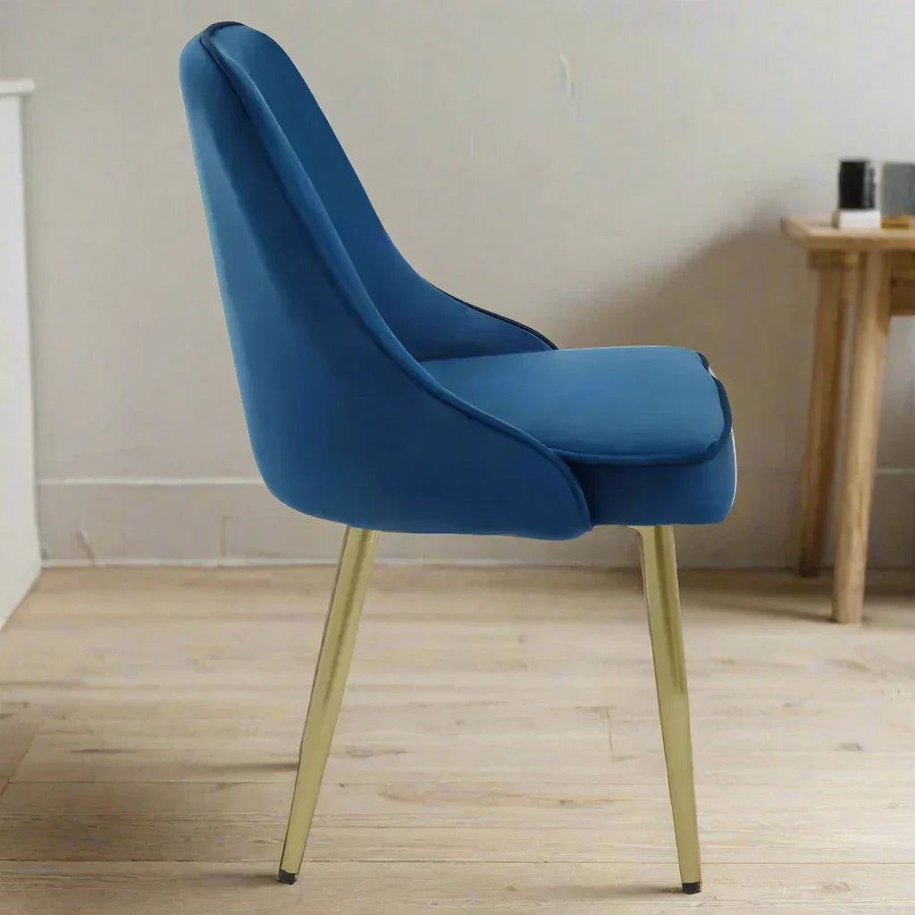 Elegant Blue Velvet Dining Chair – Gold Metal Legs & Contemporary Design