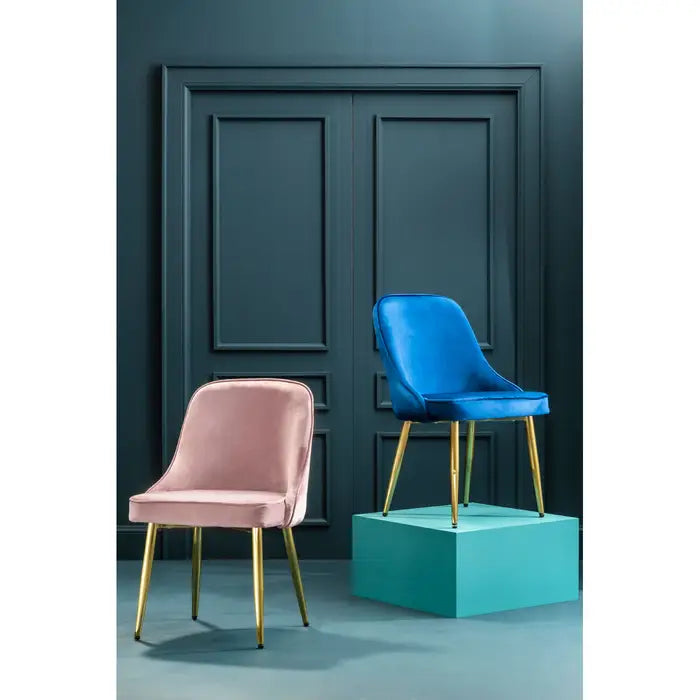 Elegant Blue Velvet Dining Chair – Gold Metal Legs & Contemporary Design