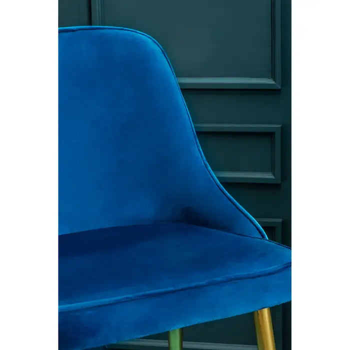 Elegant Blue Velvet Dining Chair – Gold Metal Legs & Contemporary Design