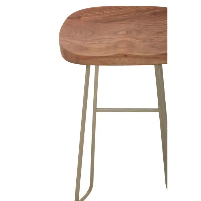 Elegant Natural Wood & Gold Bar Stool – Modern Curved Seat Design
