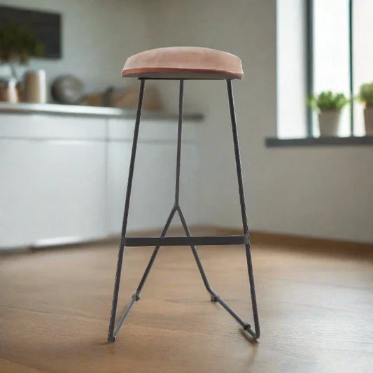 Sleek Brown Wood & Black Iron Bar Stool – Modern Minimalist Design  
