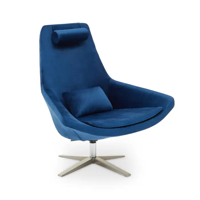 Modern Navy Blue Swivel Lounge Chair – Stainless Steel Base & Padded Design