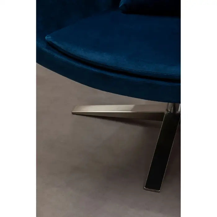 Modern Navy Blue Swivel Lounge Chair – Stainless Steel Base & Padded Design