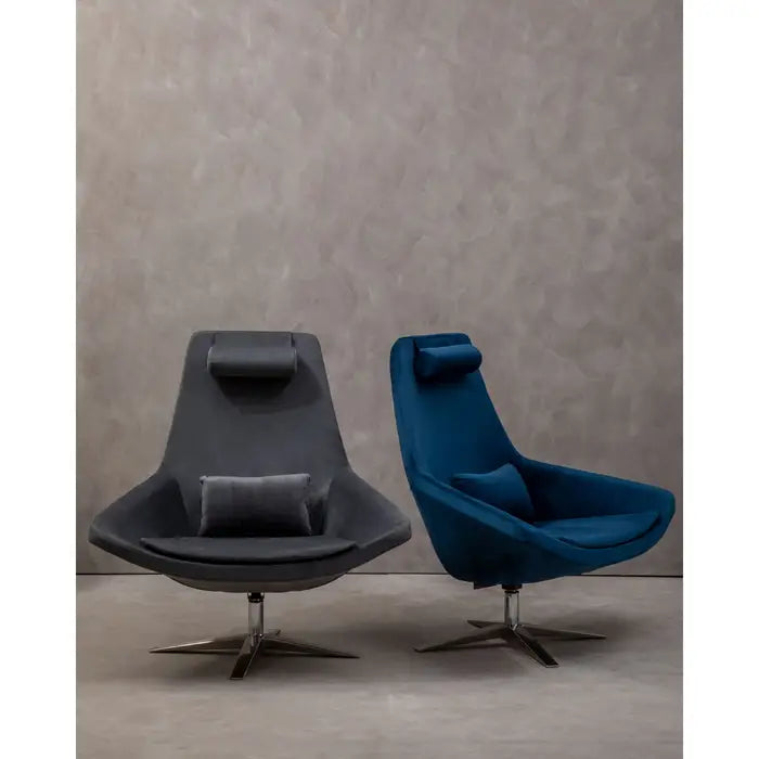 Modern Navy Blue Swivel Lounge Chair – Stainless Steel Base & Padded Design  