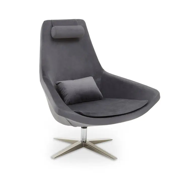 Modern Grey Swivel Lounge Chair – Stainless Steel Base & Padded Design