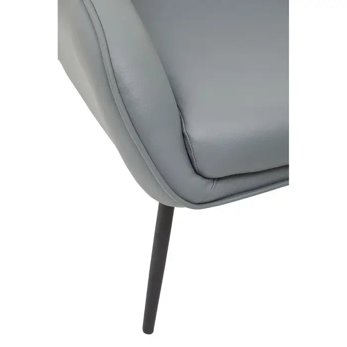 Modern Grey Faux Leather Accent Chair & Ottoman – Black Metal Legs