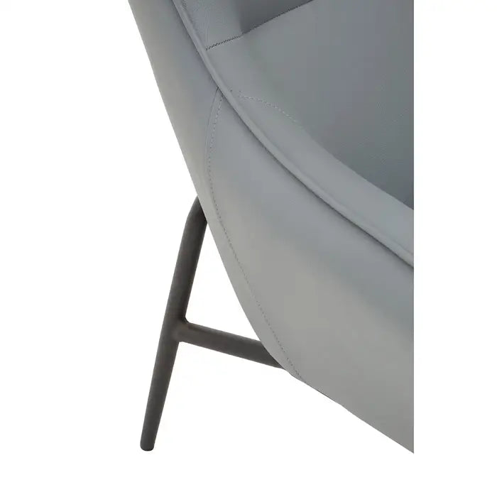 Modern Grey Faux Leather Accent Chair & Ottoman – Black Metal Legs