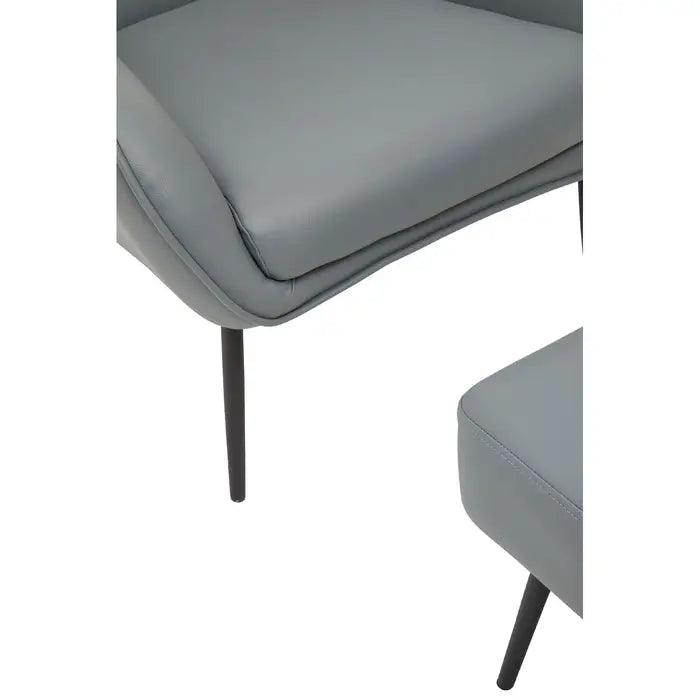 Modern Grey Faux Leather Accent Chair & Ottoman – Black Metal Legs