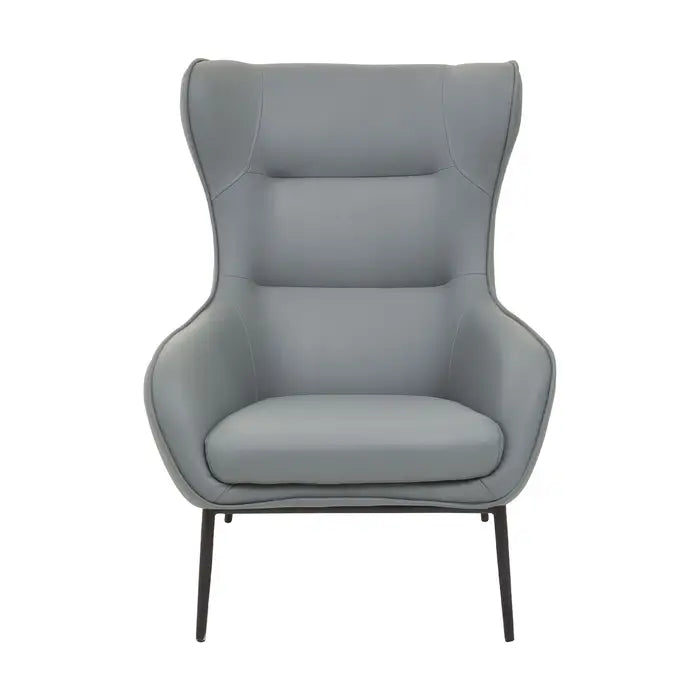 Modern Grey Faux Leather Accent Chair & Ottoman – Black Metal Legs
