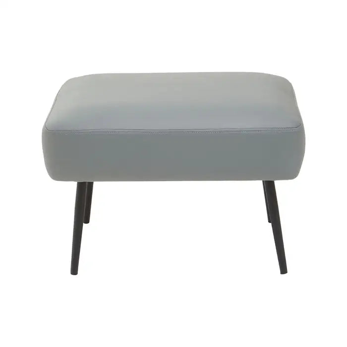 Modern Grey Faux Leather Accent Chair & Ottoman – Black Metal Legs