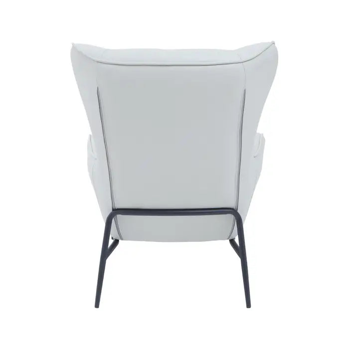 Modern White Faux Leather Accent Chair & Ottoman – Black Metal Legs