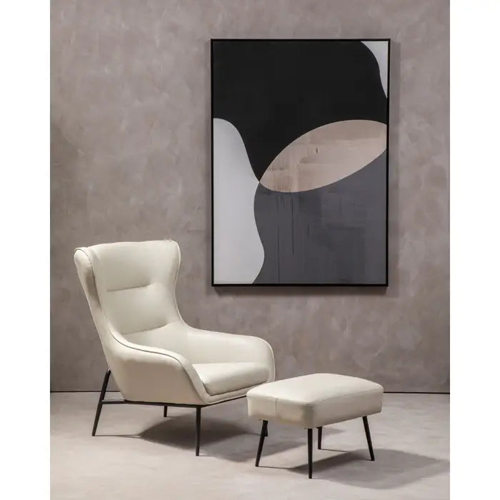 Modern White Faux Leather Accent Chair & Ottoman – Black Metal Legs  