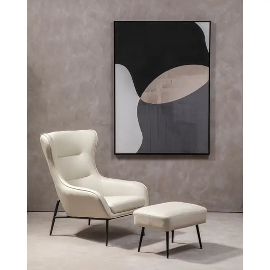 Modern White Faux Leather Accent Chair & Ottoman – Black Metal Legs  