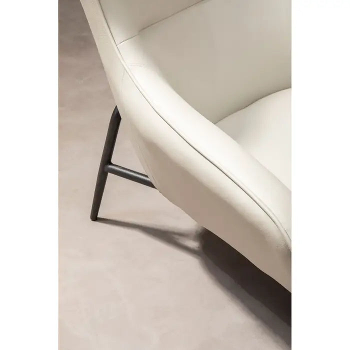 Modern White Faux Leather Accent Chair & Ottoman – Black Metal Legs  