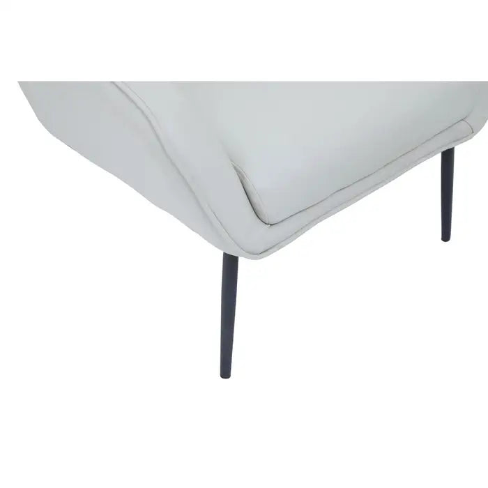 Modern White Faux Leather Accent Chair & Ottoman – Black Metal Legs