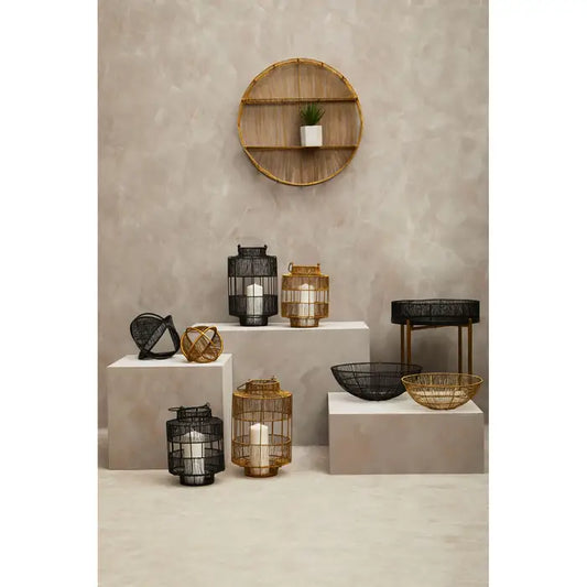 Luxurious Gold Iron Round Wall Shelf – Elegant Design - 