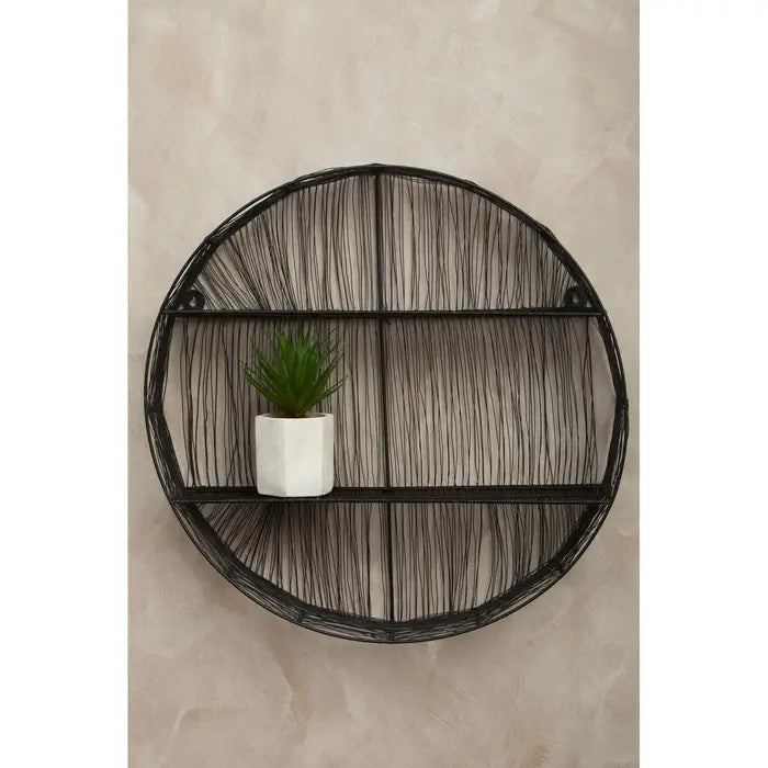 Contemporary Black Iron Round Wall Shelf – Minimalist Design - 